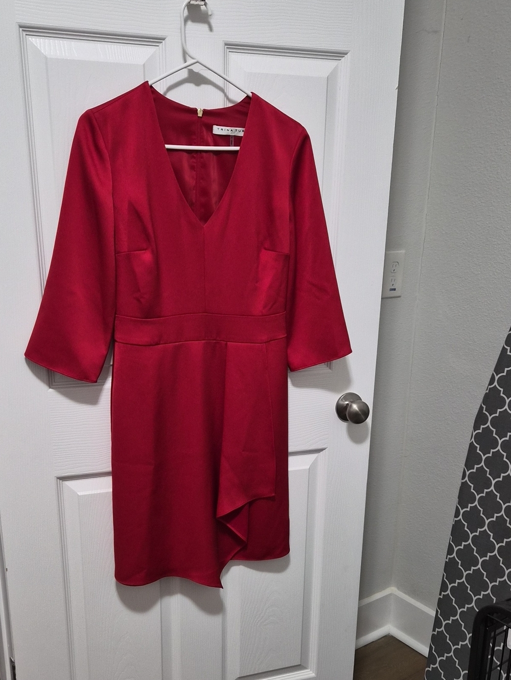 Trina Turk Red V-Neck Mini Dress with Draped Hem